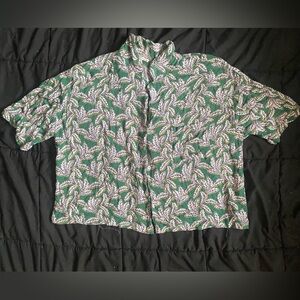 Green and White Tropical Button Down Shirt